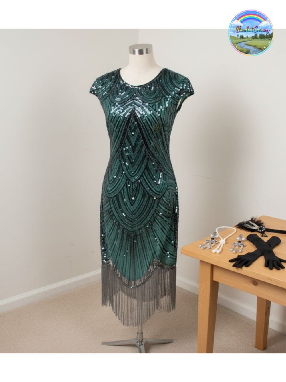 1920s Flapper Sequin Dress with Accessories Set